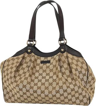 Gucci Brown Gg Canvas Leather Tote Bag (Pre-Owned)