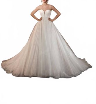 Demetrios Beaded Tulle With Crepe Gown In Ivory