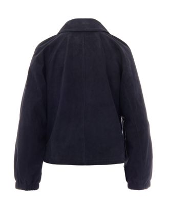 Max Mara Womens Suede Jacket Blue Goat Leather
