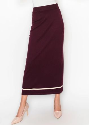YAL New York Burgundy Knit Maxi Skirt with Cream Hem Stripe