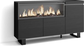Skraut Home Skraut Home - Aparadores Para Sal&oacute;n, Gran Capacidad De Almacenaje, 160, 3 Puertas, Chimenea El&eacute;ctrica Xxl, Dise&ntilde;o Industrial, Estilo Moderno, Negro