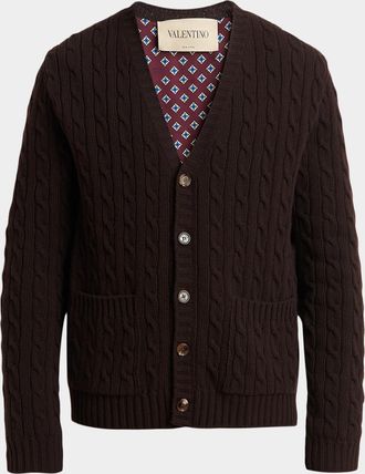 Valentino Garavani Men & apos;s Textured Cable-Knit Virgin Wool Cardigan