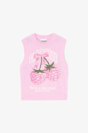 Ganni Pink Vest in Graphic Wool - Size XXS