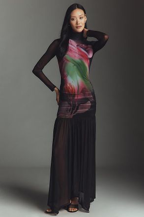 AFRM Joni Long-Sleeve Mock-Neck Maxi Dress