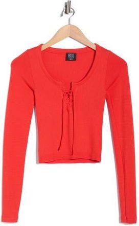 BDG Knockout Long Sleeve Tie Front Crop Top in Red at Nordstrom Rack, Size X-Small/small