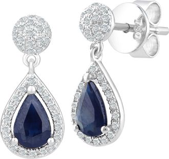 Jewelco London 18ct White Gold Diamond Pear 1ct Sapphire Teardrop Drop Earrings - DE1AXL412SA-18KW