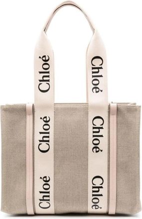 Chlo&eacute; Woody Medium Tote Bag - Dames - Shoppers - Beige - ONE Size - Leer - Tassen