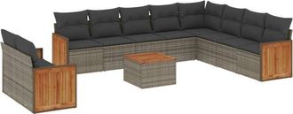 vidaXL Set De Sof&aacute;s De Jard&iacute;n 11 Pzas Y Cojines Rat&aacute;n Sint&eacute;tico Gris Vidaxl