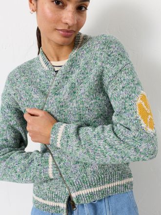 Fat Face FatFace Green Knitted Racket Pattern Cardigan