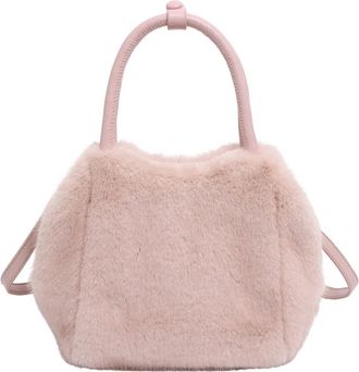 Generic Womens Plush Bags Small Handbag Autumn Winter Shoulder Bag Plush Top-Handle Bags Solid Color Messenger Women Retro Crossbody(Pink)