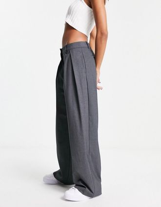 Weekday Hazel suit pants in gray melange-Purple