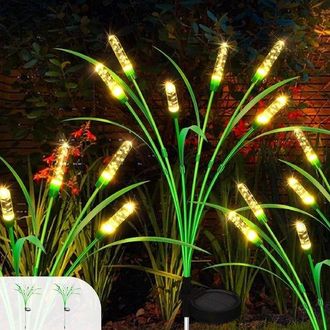 OEM 2 Luces Solares Led De 12 Led Para Jard&iacute;n Exterior, Decoraci&oacute;n Solar Jard&iacute;n Exterior 40 Cm, Luces Solares Resistentes Agua Viento, Blanco C&aacute;lido