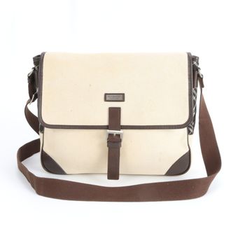 Burberry Beige Brown Leather Canvas Shoulder Bag (Pre-Owned)