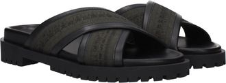 Off-white Mens Green Fabric Flat Sandals