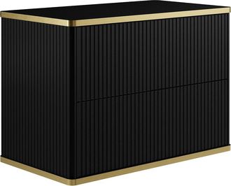 Vente-Unique Mueble de baño estriado con ribete dorado - Negro - Ancho 80 cm - KELIZA