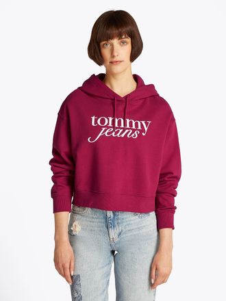 Tommy Jeans Hoodie TOMMY JEANS TJW RLX CRP SCRIPT HOODIE EXT, Damen, Gr. L (40), brilliant berry, Sweatware, Obermaterial: 100% Baumwolle, bedruckt, relaxed fit t