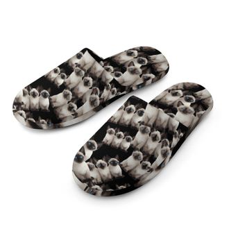 Generic Three Siamese Cats with Blue Eyes Mens Cozy Memory Foam Slippers Warm Cotton House Shoes Comfy Slipper for Indoor Outdoor