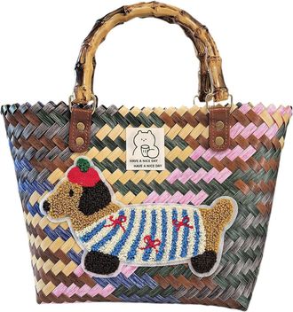 Generic Dachshund Straw Beach Bag - Waterproof Woven Shopping Bag, Handmade Hand Woven Basket for Wedding Birthday Commutes Vacation Daily Dates Travel Resort