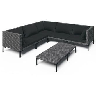 vidaXL 6 Pcs Conj. Garden Lounge Con Cojines De Mimbre Gris Oscuro