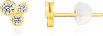 MAX + STONE Real 10k Yellow Gold Trio Cubic Zirconia Stud Earrings