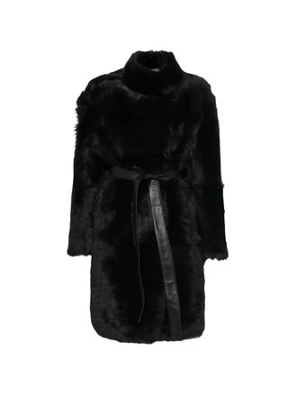 Yves Salomon Black 95CM Lamb Shearling Coat