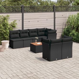 vidaXL Set De Sof&aacute;s De Jard&iacute;n Y Cojines 8 Piezas Rat&aacute;n Sint&eacute;tico Negro Vidaxl