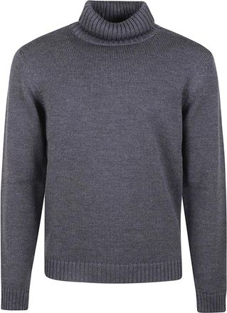 Zanone Blauwe Wollen Coltrui - Heren - Coltruien - Grijs - L - Wol - Truien & Vesten