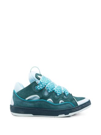 Lanvin Petrol Blue Low-Top Sneakers With Panelled Design