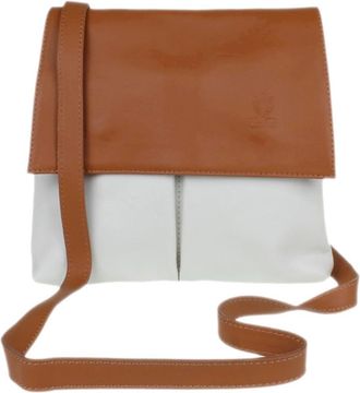 Girly HandBags Italian Leather Double Pocket Crossbody Bag Medium Beige Light Tan