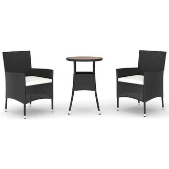 Berkfield Home 3 Piece Garden Bistro Set with Cushions Black Poly Rattan