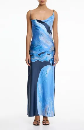 Significant Other Alis Asymmetric Abstract Print Gown in Petrol Bloom at Nordstrom, Size 10 Us