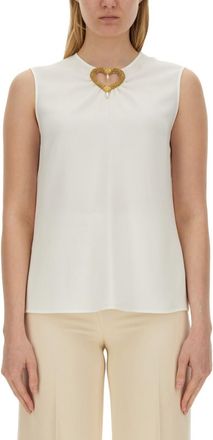 Moschino White Embellished Round Neck Top