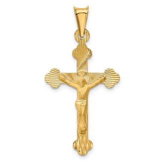 Diamond2Deal 14k Yellow Gold Polished Satin Diamond-Cut Crucifix Pendant
