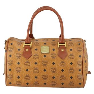 MCM Visetos Logogramme Handbag Canvas And Leather Brown Canvas Handbag (Pre-Owned)