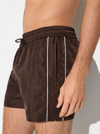 Reiss Chocolate Brown Piped Drawstring Swim Shorts, Xxl