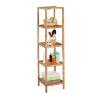 Relaxdays Estanter&iacute;a Ba&ntilde;o Nogal, 145 X 36 X 36 Cm, 5 Baldas, Cuadrado, Estante Vertical Cocina, Lavabo, Madera, Natural - Relaxdays