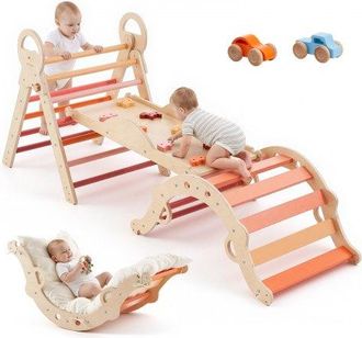 OEM Estructura De Escalada Para Ni&ntilde;os Y Beb&eacute;s, Gimnasio Montessori Plegable, Carga De 68 Kg, Con Coj&iacute;n Arco De Escalada Tobog&aacute;n Carritos De Madera, Tri&aacute;ng