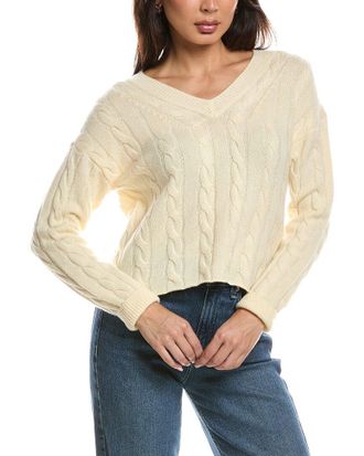 The Cashmere Project The Cashmere Project Cropped Cable V Neck Sweater