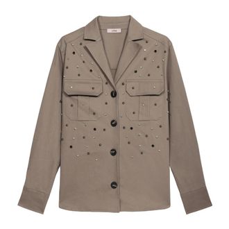 Oltre Jassen, Dames, Beige, XL, Polyester, Overhemdjas met opgestikte zakken