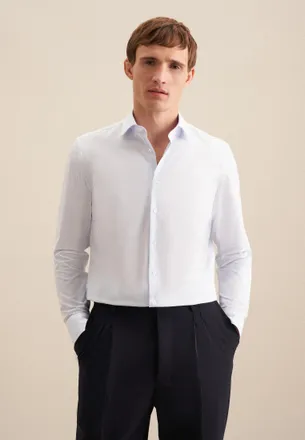 Seidensticker Businesshemd SEIDENSTICKER Shaped, Herren, Gr. XL (44), normale &Auml;rmell&auml;ngen, blau, 100% Baumwolle, gestreift, tailored fit, 2-Knopf-Manschette, Hemden