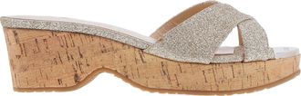 Jimmy Choo London Champagne Panna Glitter Fabric Wedges, Brand Size 34 ( US Size 4 )