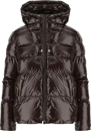 Pinko Dark Brown Quilted Hooded Nylon Down Jacket