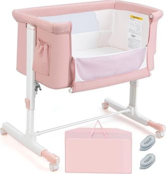 Costway Costway - 3 en 1 Lit Cododo B&eacute;b&eacute; avec Matelas & 5 Hauteur R&eacute;glable, Lit B&eacute;b&eacute; Evolutif avec Inclinaison & 2 Sangles, Roues avec Frein, Sac de