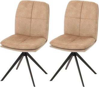 Hhg Hhg - Lote De 2 Sillas De Comedor 178, Silla De Cocina Sill&oacute;n, Posici&oacute;n Autom&aacute;tica Giratoria, Metal Tela/textil, Beige
