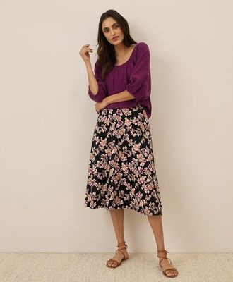 Pact Organic Cotton Fit & Flare Midi Skirt in Scattered Posies Black at Nordstrom, Size Medium