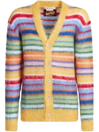 Marni striped buttoned-up cardigan - men - Polyamide/Mohair - 48 - Yellow