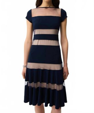 Joseph Ribkoff Fit And Flare Dress With Mesh Inserts In Midnight Blue