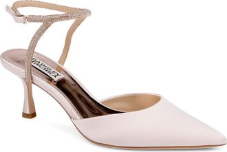 Badgley Mischka Autumn Pointed Toe Ankle Strap Pump in Champagne Satin at Nordstrom, Size 7.5