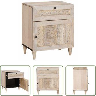 vidaXL Comodino in legno - Armadio da Notte Beige 50 x 33 x 60 cm Legno massello di acacia