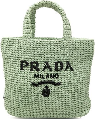 Prada Green Raffia Handbag Tote Bag (Pre-Owned)